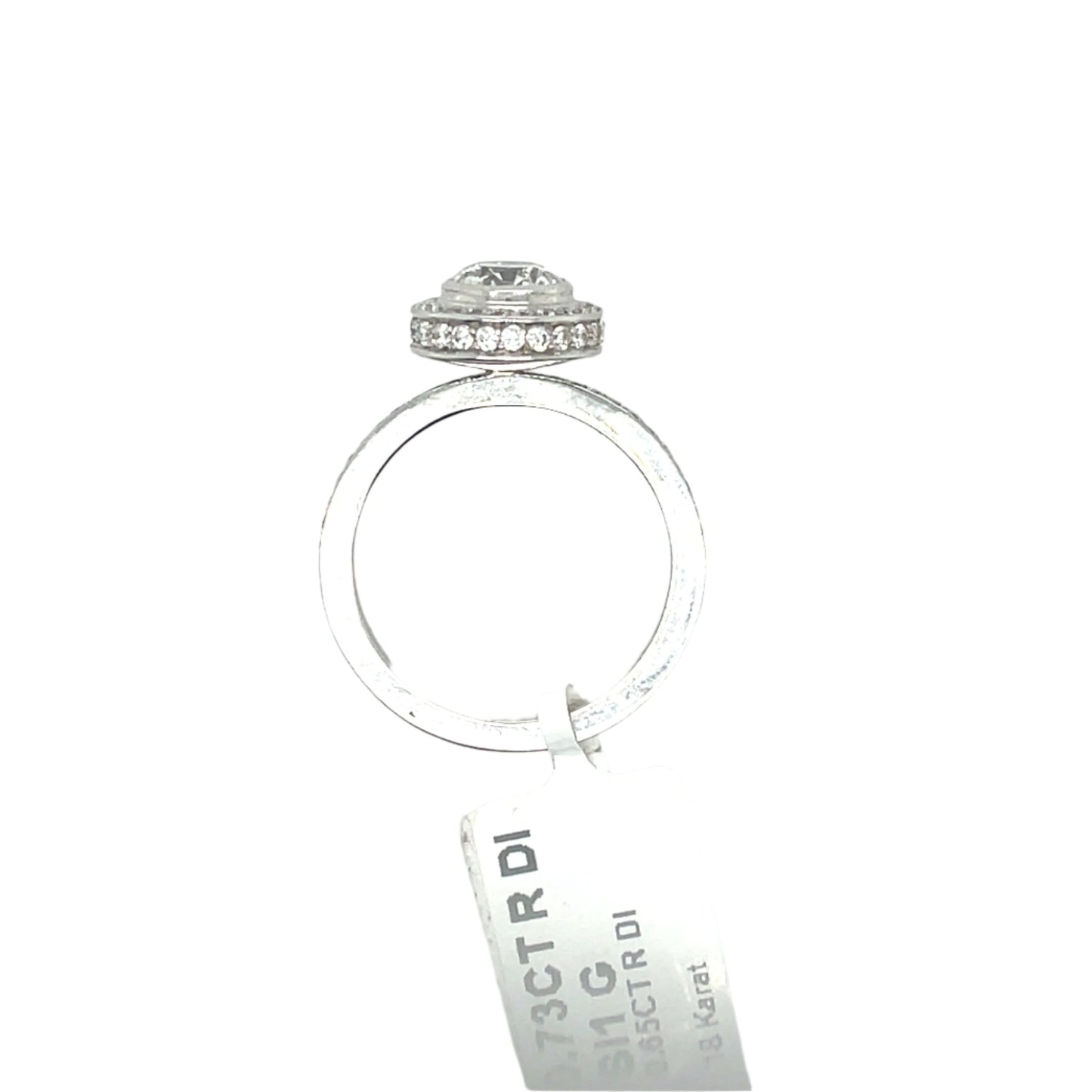 14K White Gold Upturned Dome Bezel Halo Ring