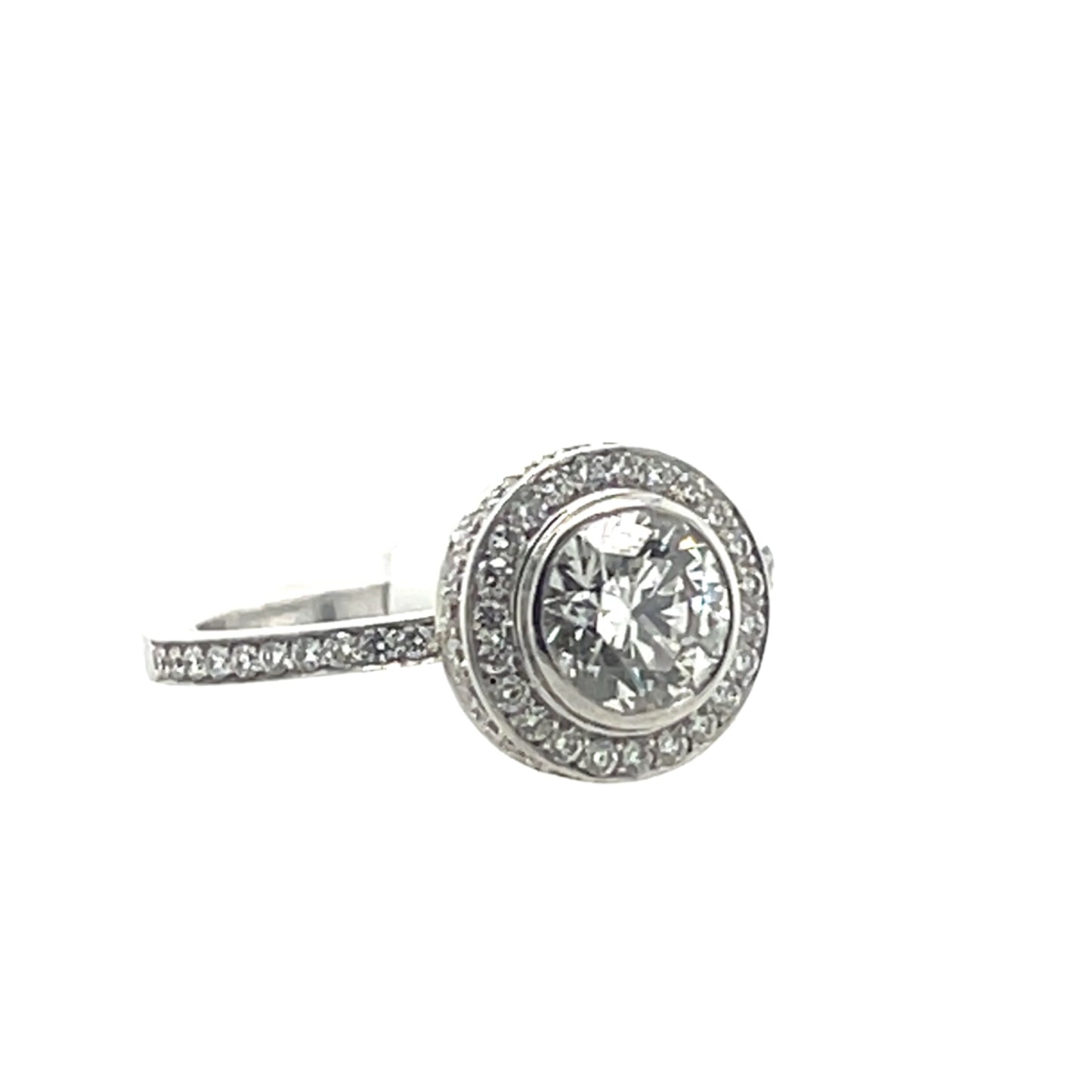 14K White Gold Upturned Dome Bezel Halo Ring