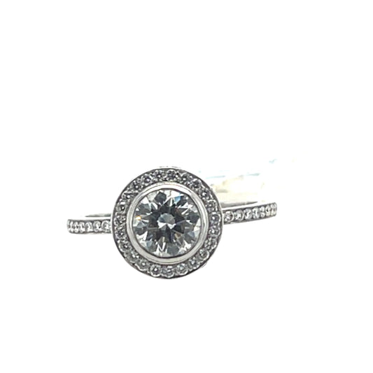 14K White Gold Upturned Dome Bezel Halo Ring