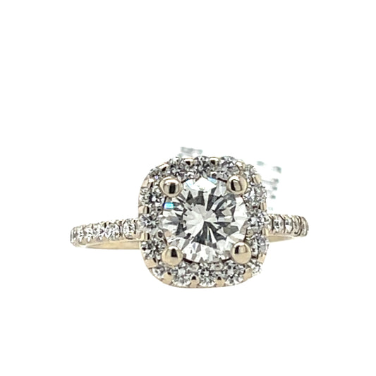 1.00 ct Round Natural Diamond Square Halo Ring