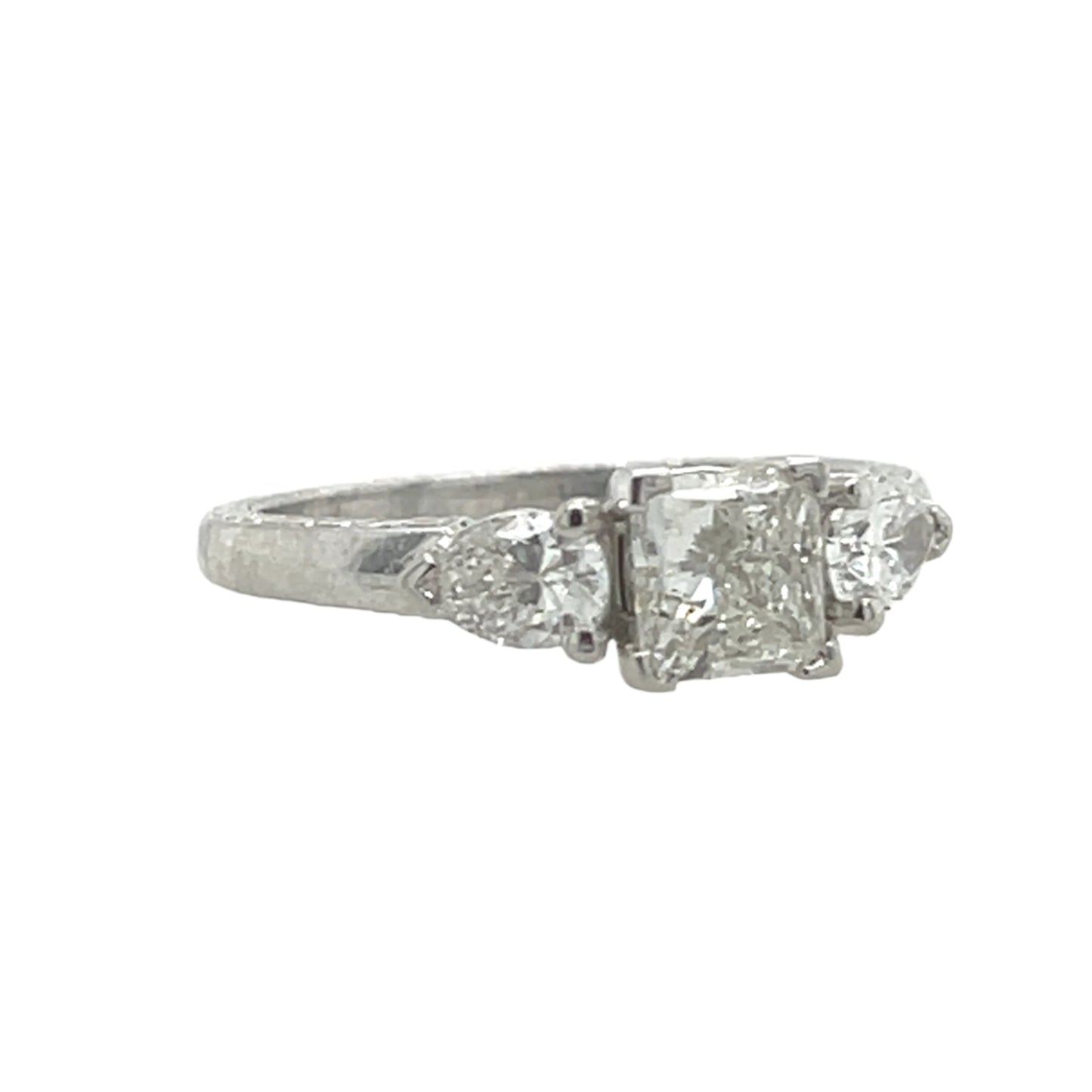 Three-Stone Princess Cut and Pear Shape Diamond Ring