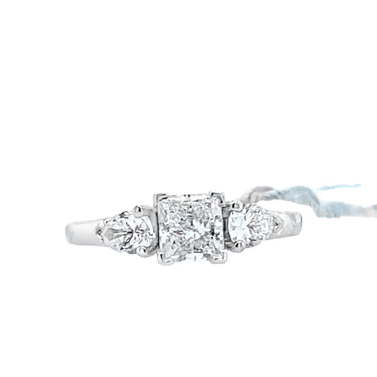 Three-Stone Princess Cut and Pear Shape Diamond Ring