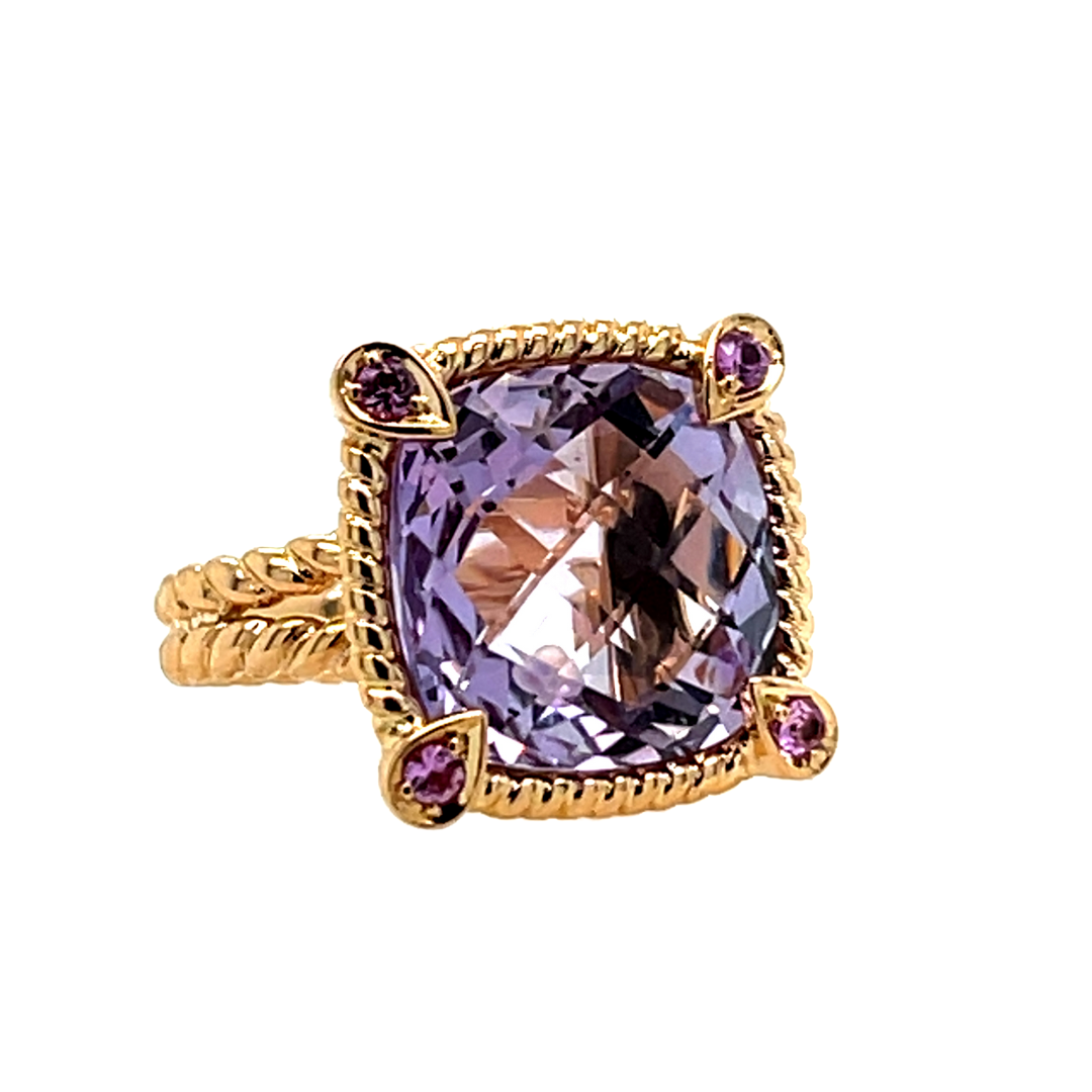 Rose 18K Gold Amethyst & Diamond Jewelry Set: Ring and Earrings