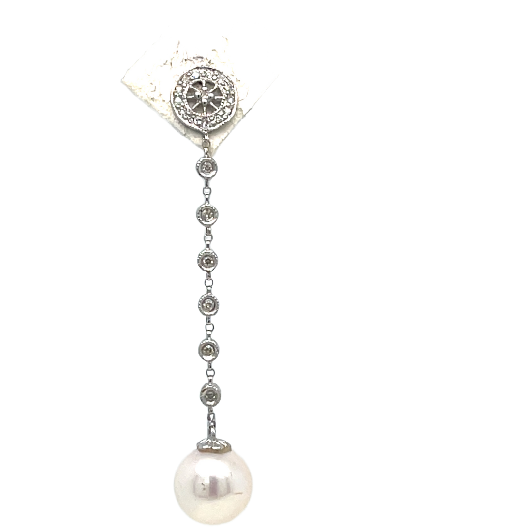 14K Gold Diamond Pearl Drop Earring