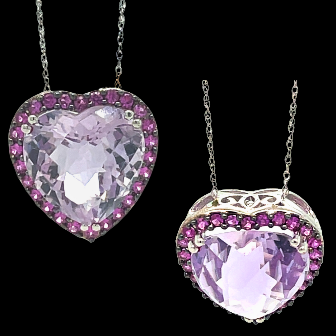 PINK SAPPHIRE & AMETHYST HEART PENDANT GOLD RING