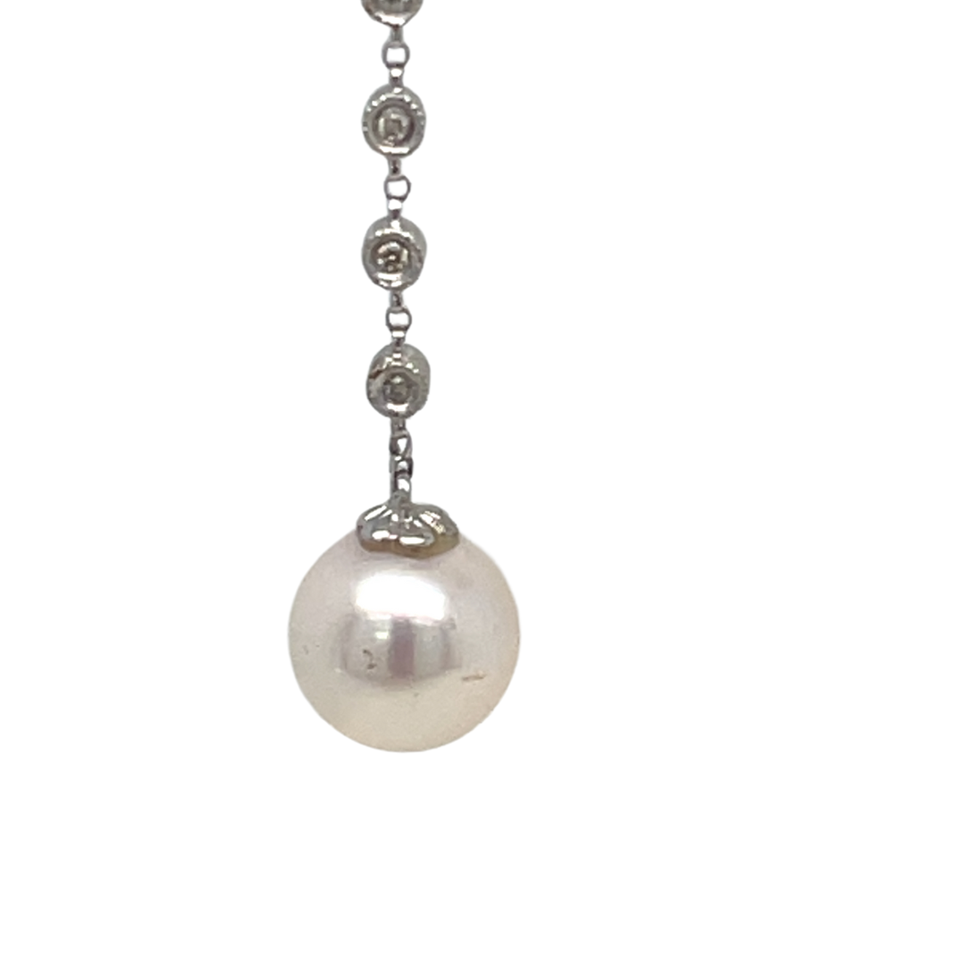 14K Gold Diamond Pearl Drop Earring