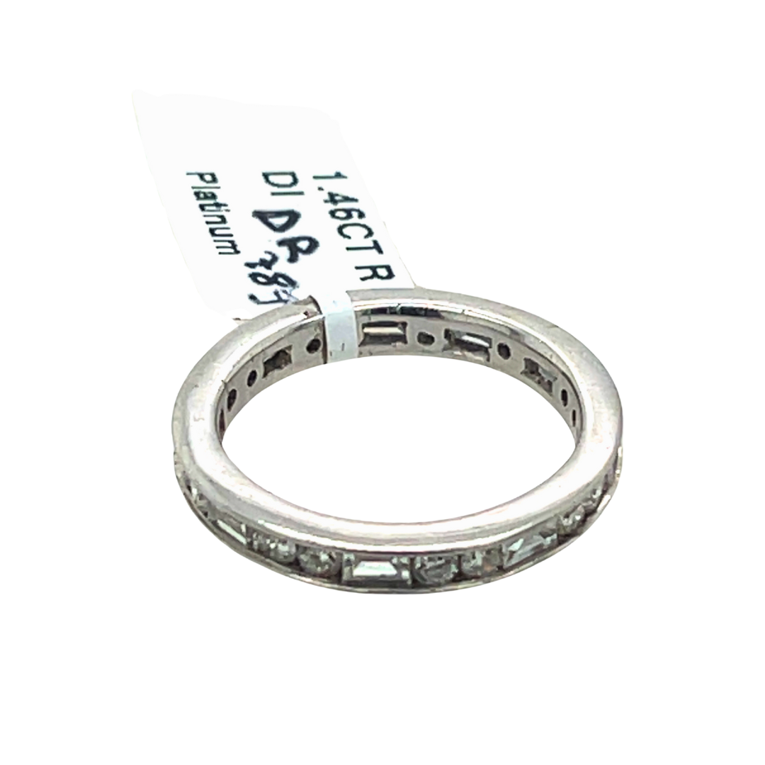 White Gold Alternating Round &amp; Baguette Cut Diamond Anniversary Wedding Band