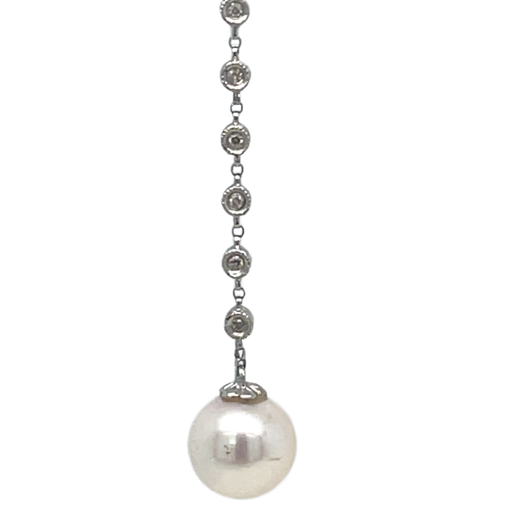 14K Gold Diamond Pearl Drop Earring