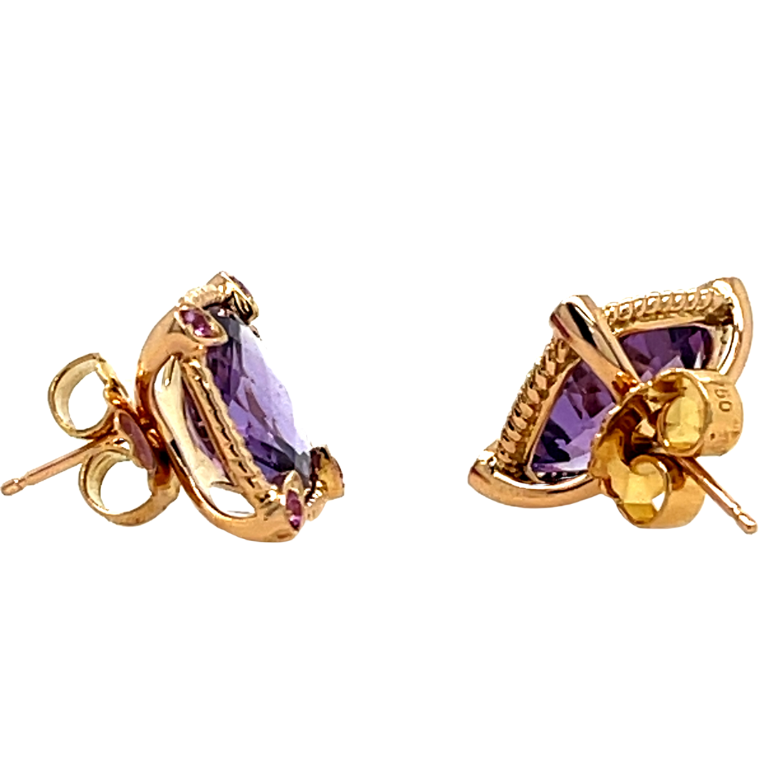 Rose 18K Gold Amethyst & Diamond Jewelry Set: Ring and Earrings