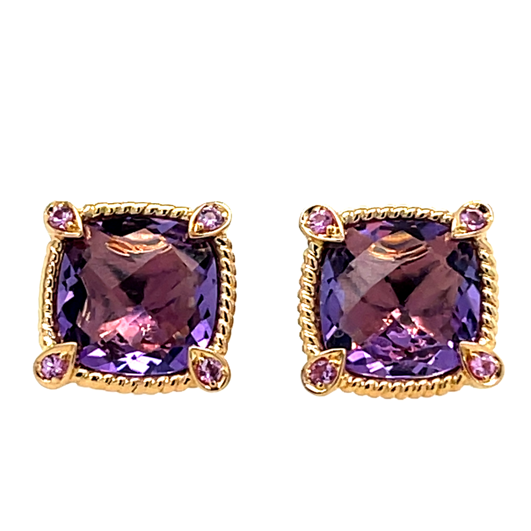 Rose 18K Gold Amethyst & Diamond Jewelry Set: Ring and Earrings