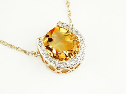 CITRINE & DIAMOND 14K GOLD PENDANT