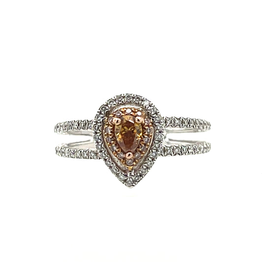 Halo Pear Cut Yellow Natural Diamond Engagement Ring