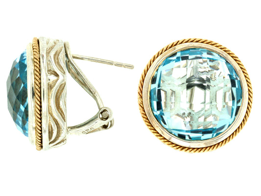 SILVER, GOLD &amp; BLUE TOPAZ EARRINGS