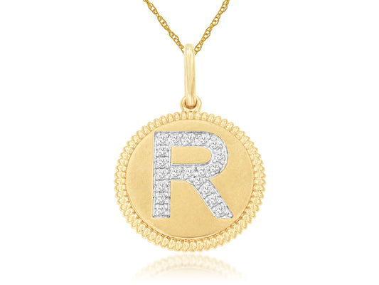 14K Yellow Gold Initial Diamond Pendant - "R"