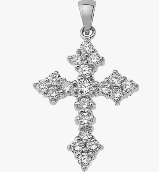 14K White Gold Necklace with Diamond Cross Pendant