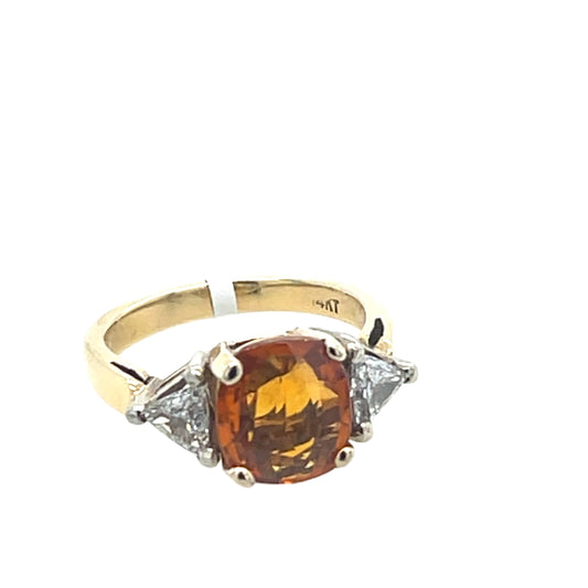 Cushion Cut Orange Sapphire and Diamond Ring