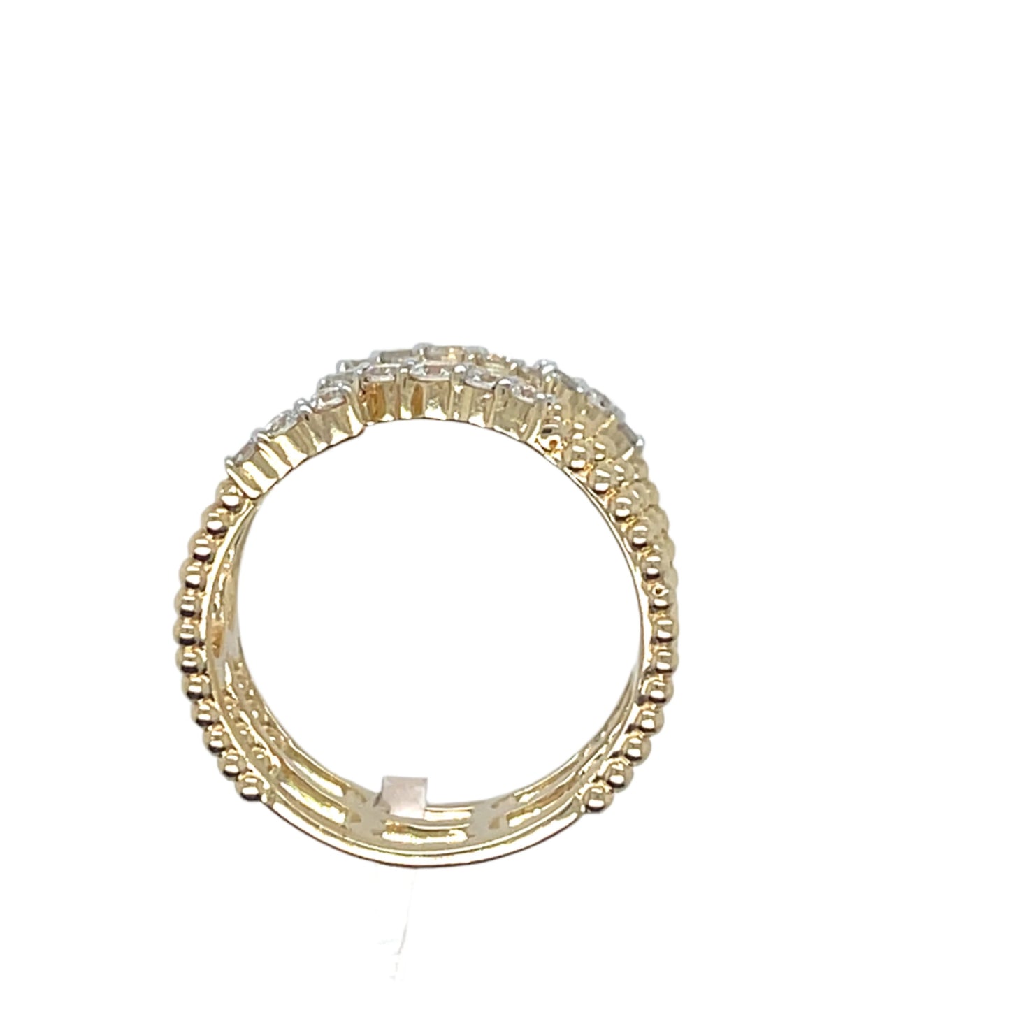 Diamond beaded swirl pattern Gold Ring