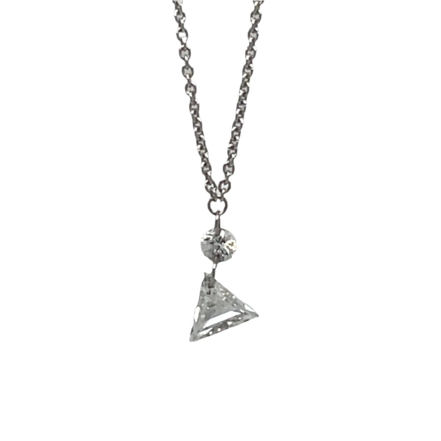 Triangle and Round Diamond  Solitary Necklace