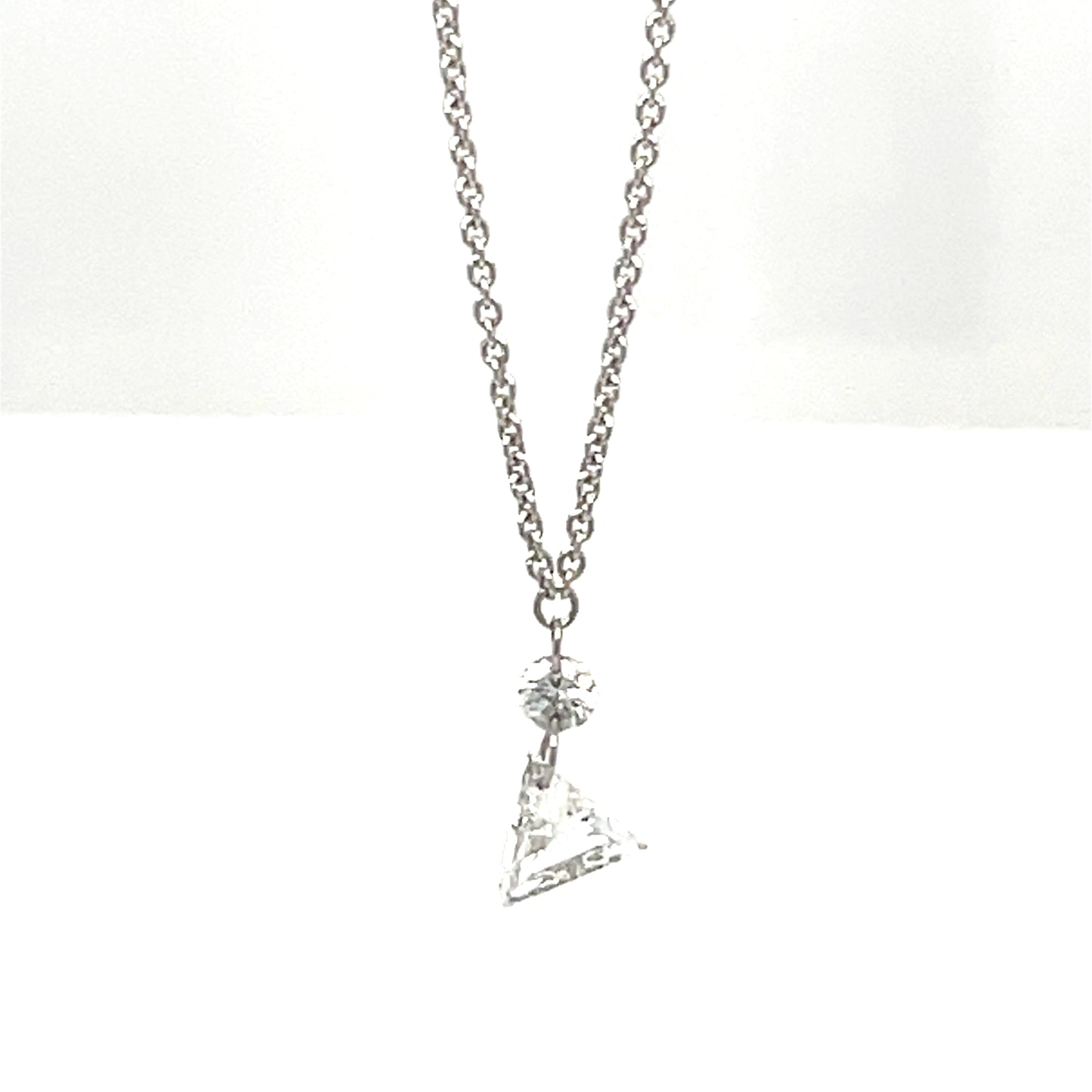 Triangle and Round Diamond  Solitary Necklace