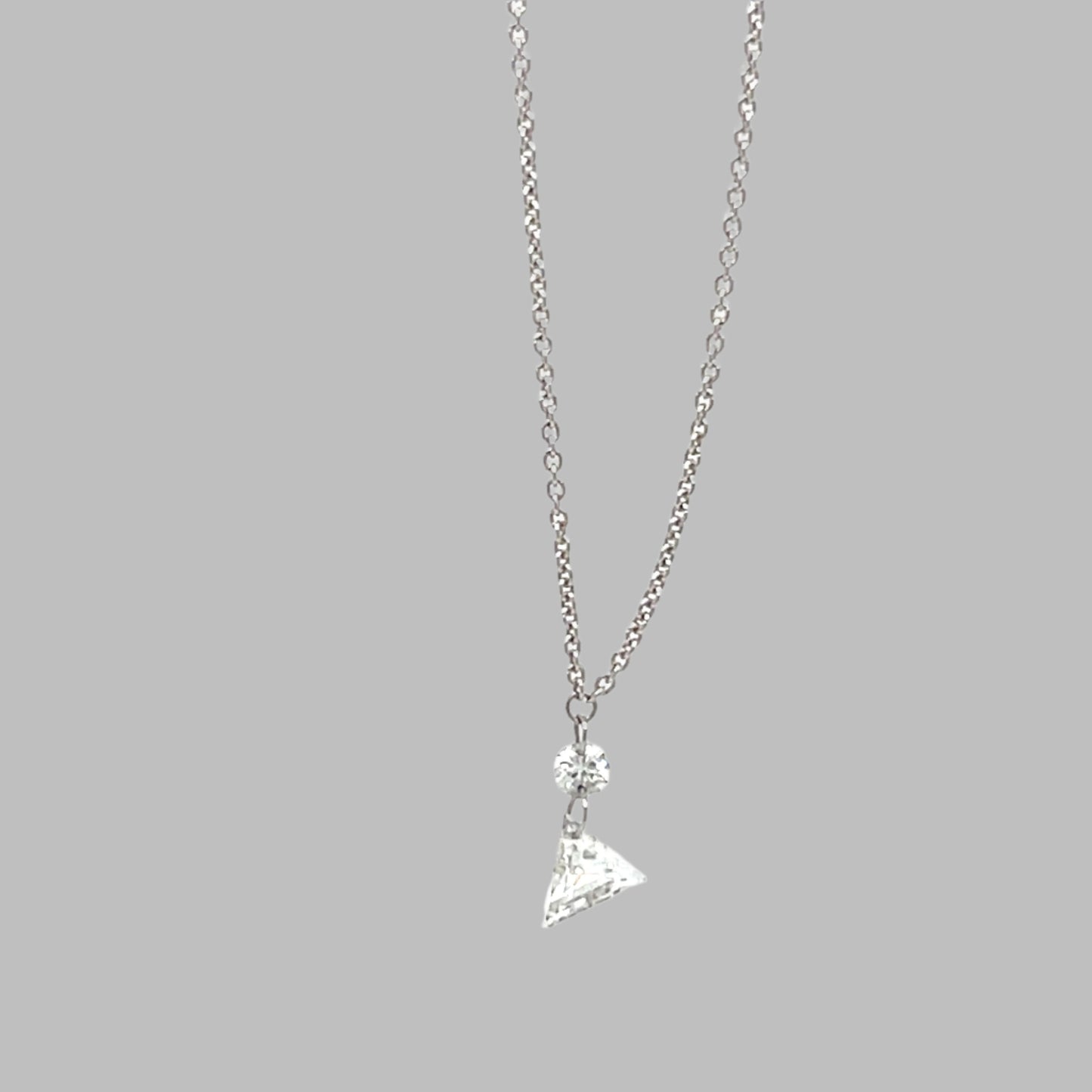 Triangle and Round Diamond  Solitary Necklace