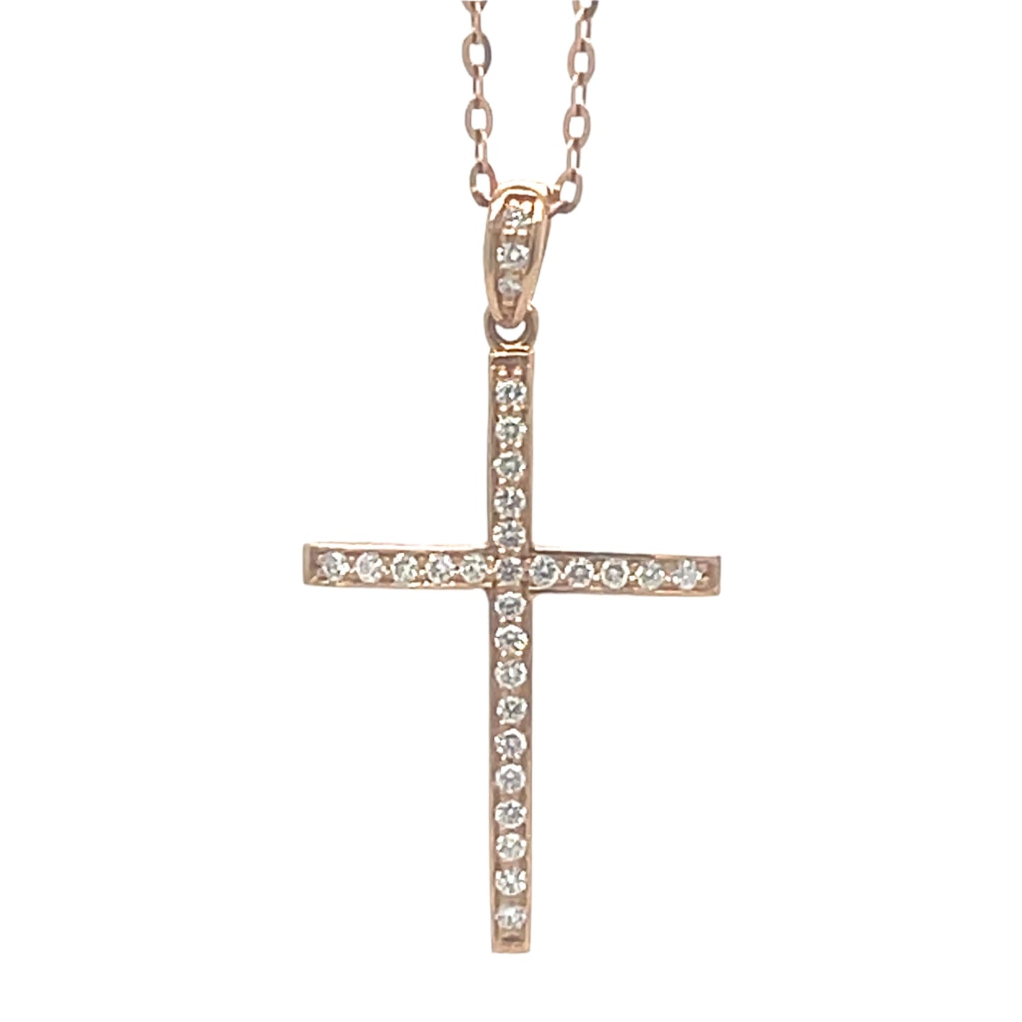 18K Rose Gold Cross Diamond Necklace