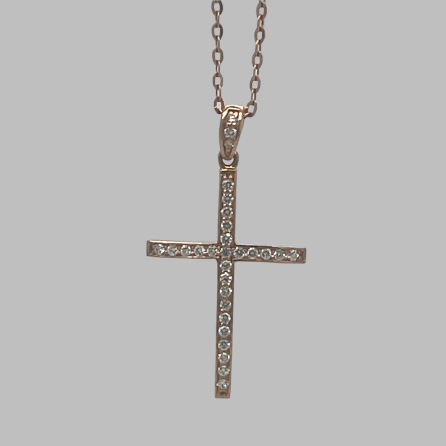 18K Rose Gold Cross Diamond Necklace