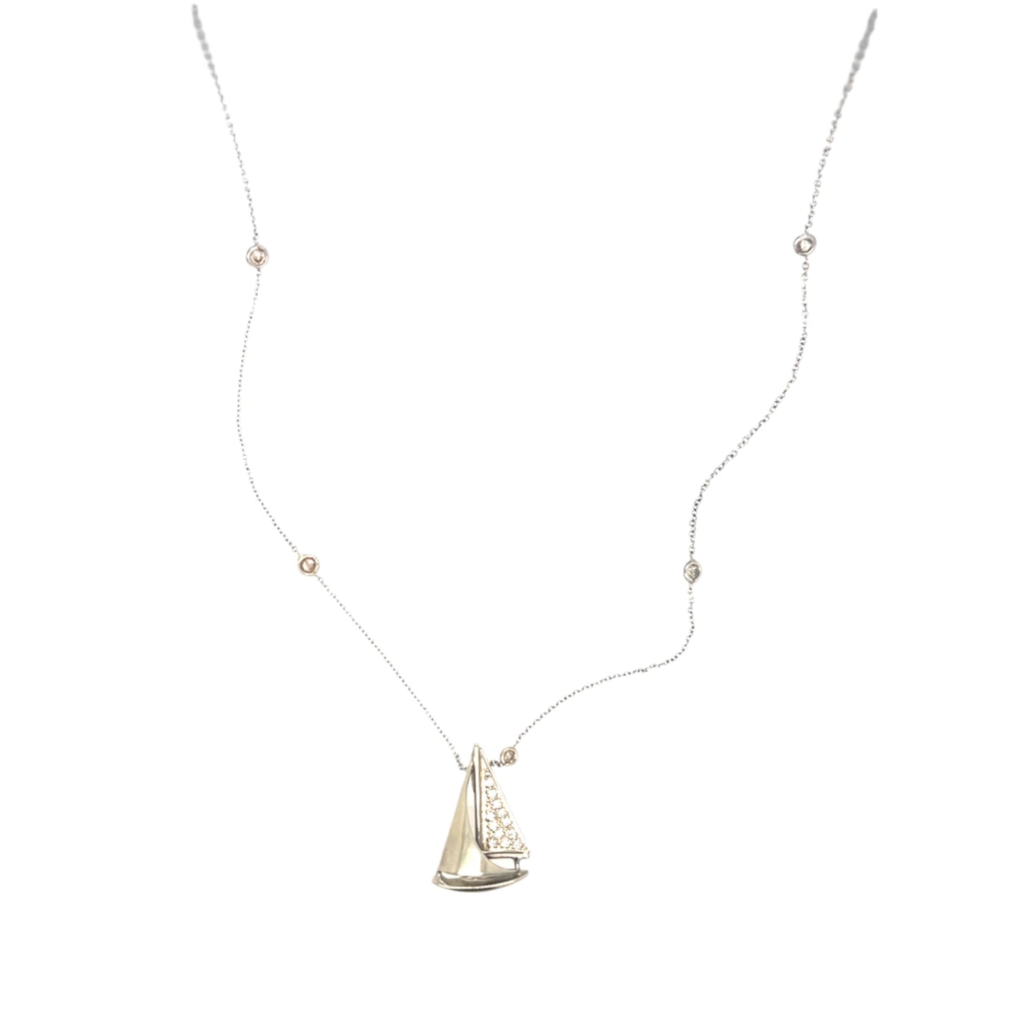 Gold Diamond Sailboat Pendant with Two-Tone Chain