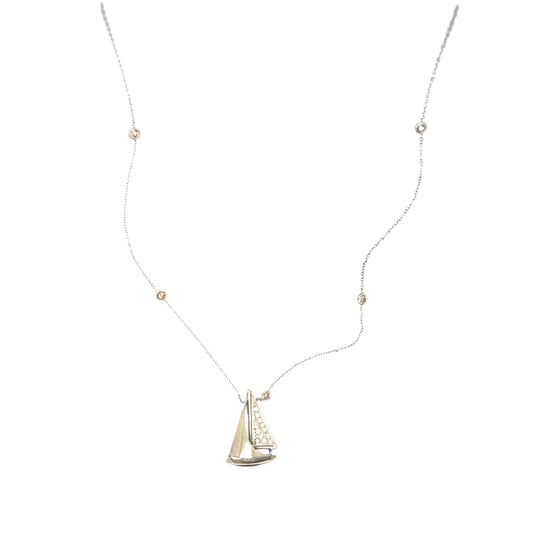 Gold Diamond Sailboat Pendant with Two-Tone Chain