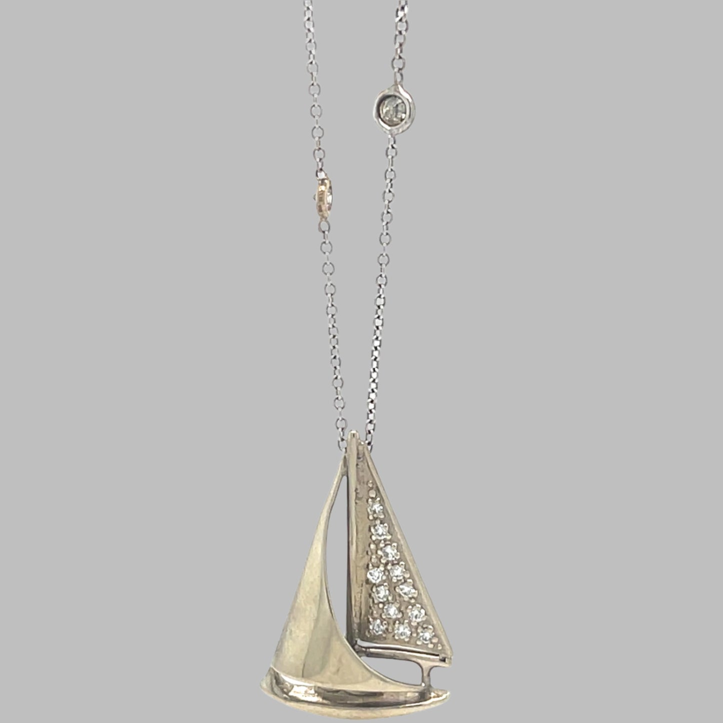 Gold Diamond Sailboat Pendant with Two-Tone Chain