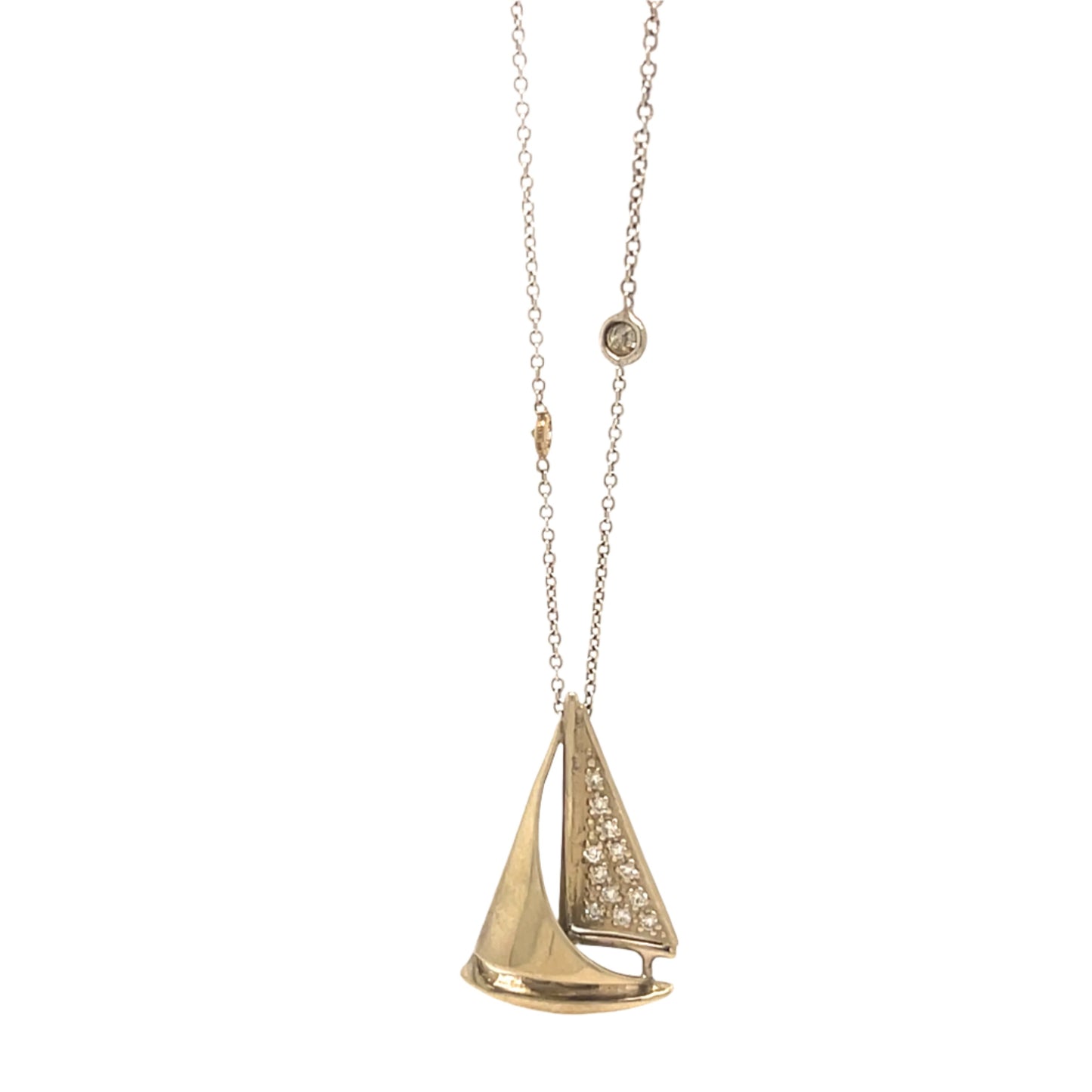 Gold Diamond Sailboat Pendant with Two-Tone Chain