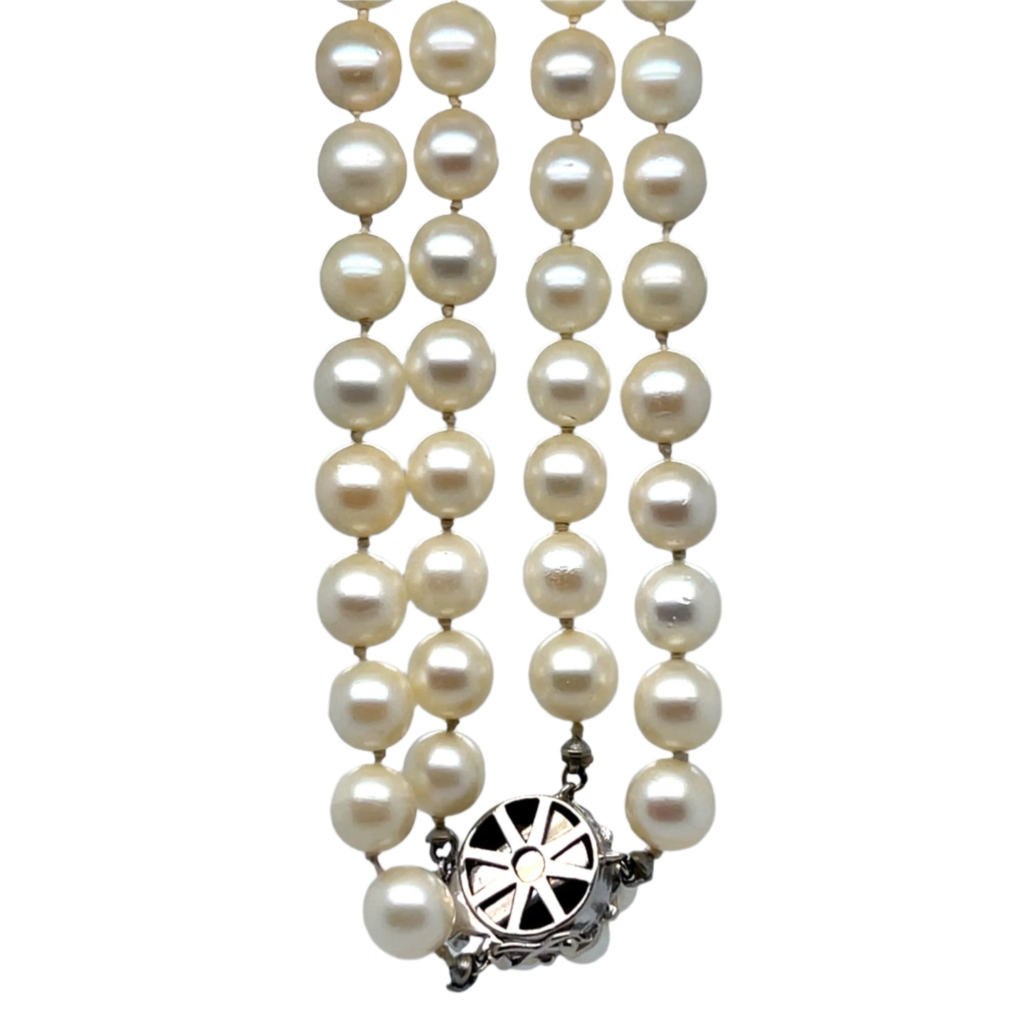 2-Row Pearl Choker Necklace in 14K White Gold