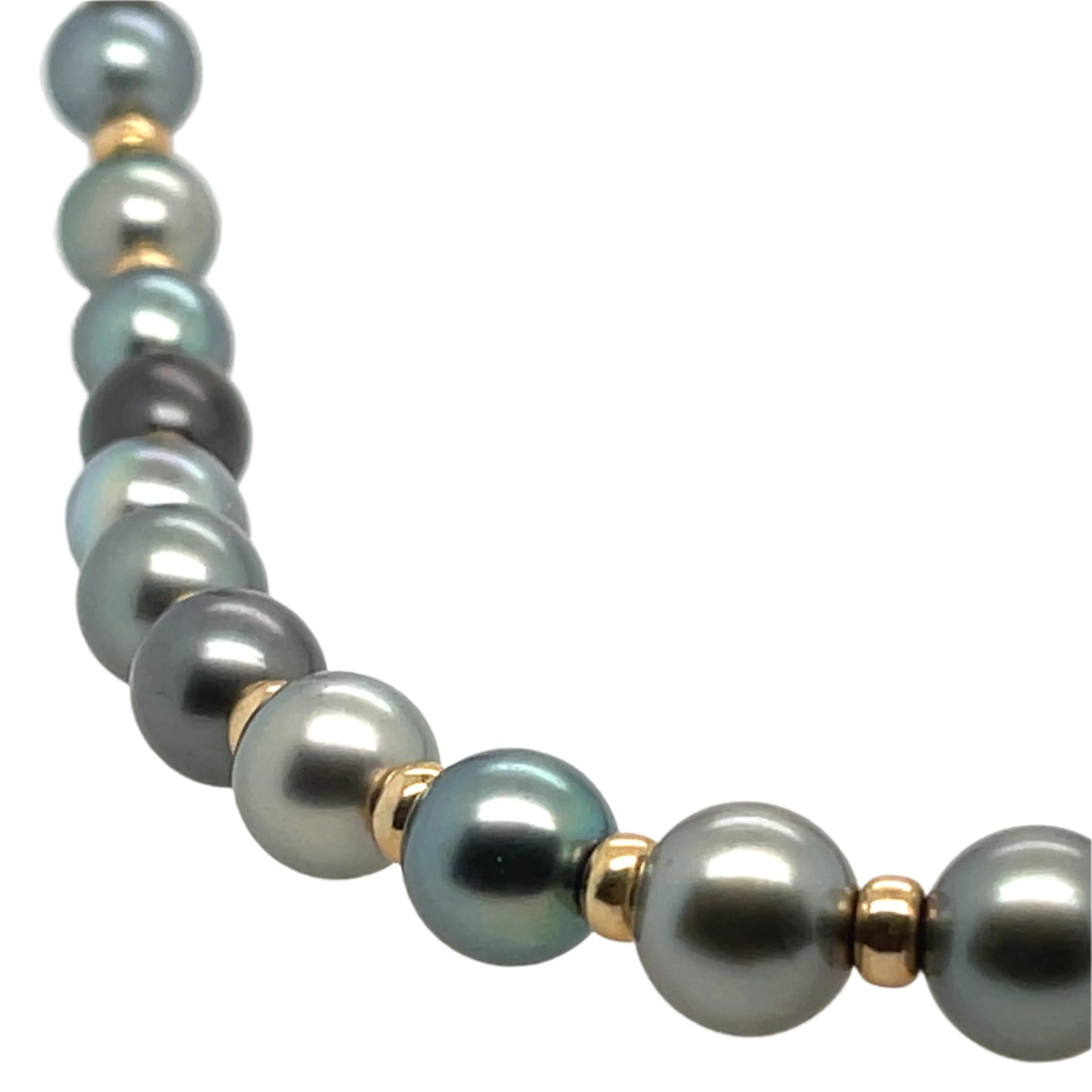 Estate Fine Black Tahitian Pearl Necklace with 14K Yellow Gold Rondels