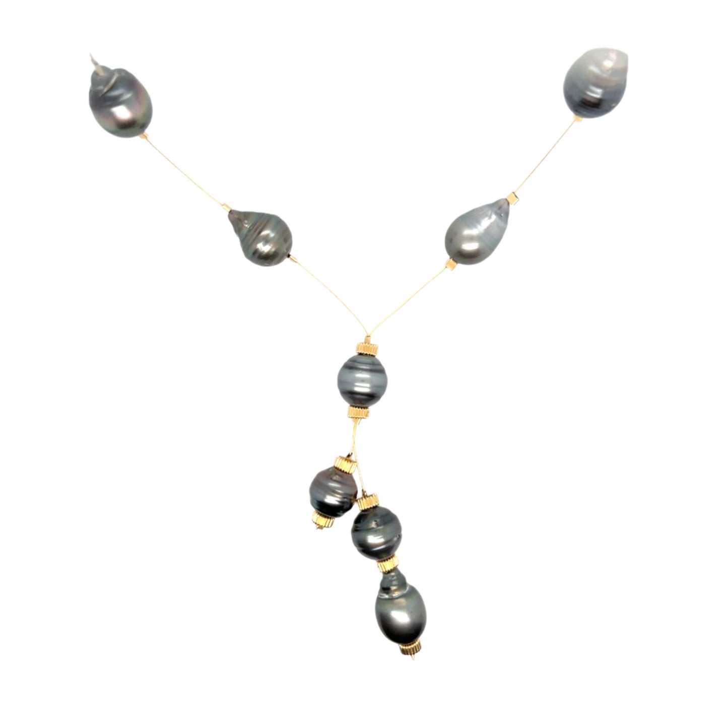 Black Pearl Dangle Necklace with 14K Yellow Gold