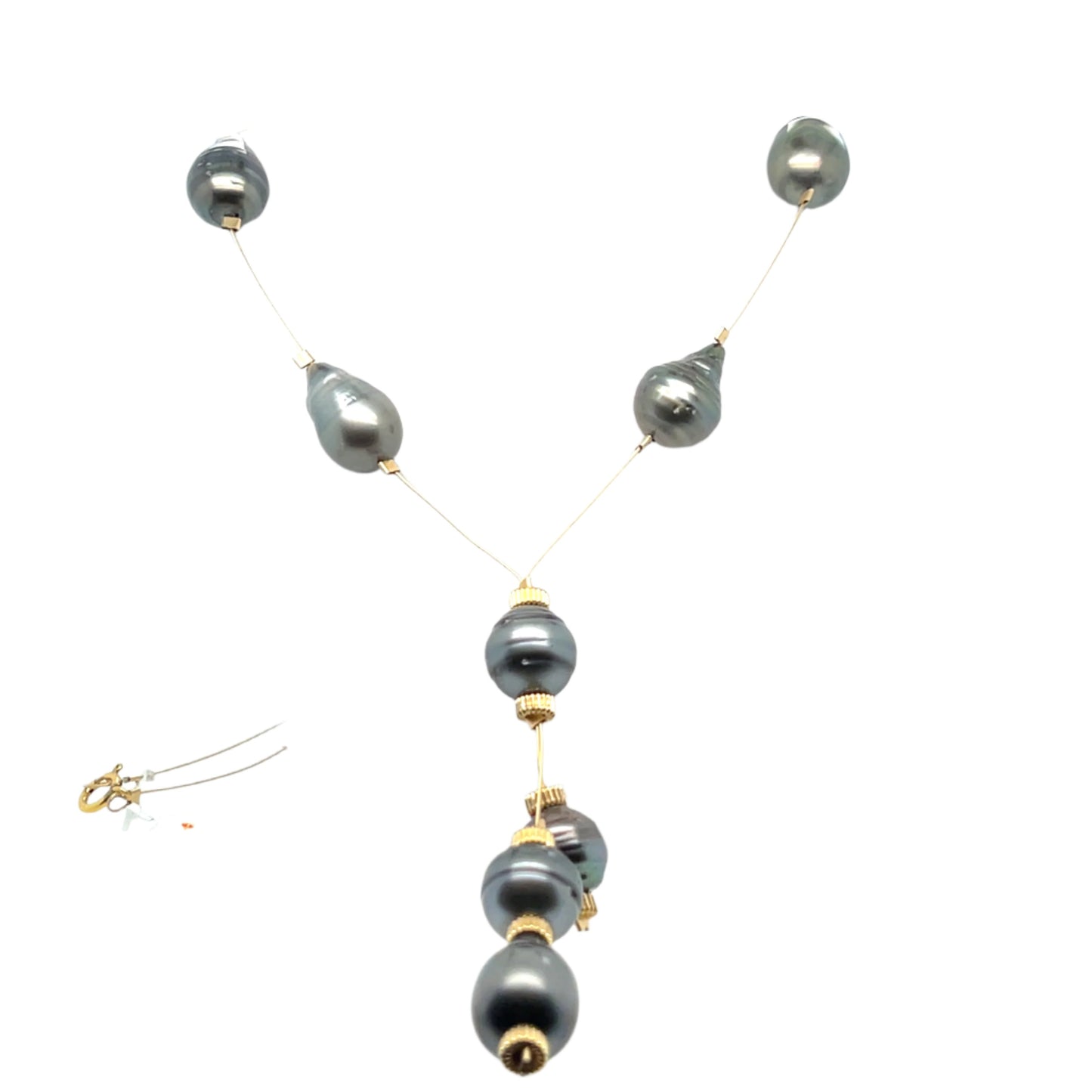 Black Pearl Dangle Necklace with 14K Yellow Gold