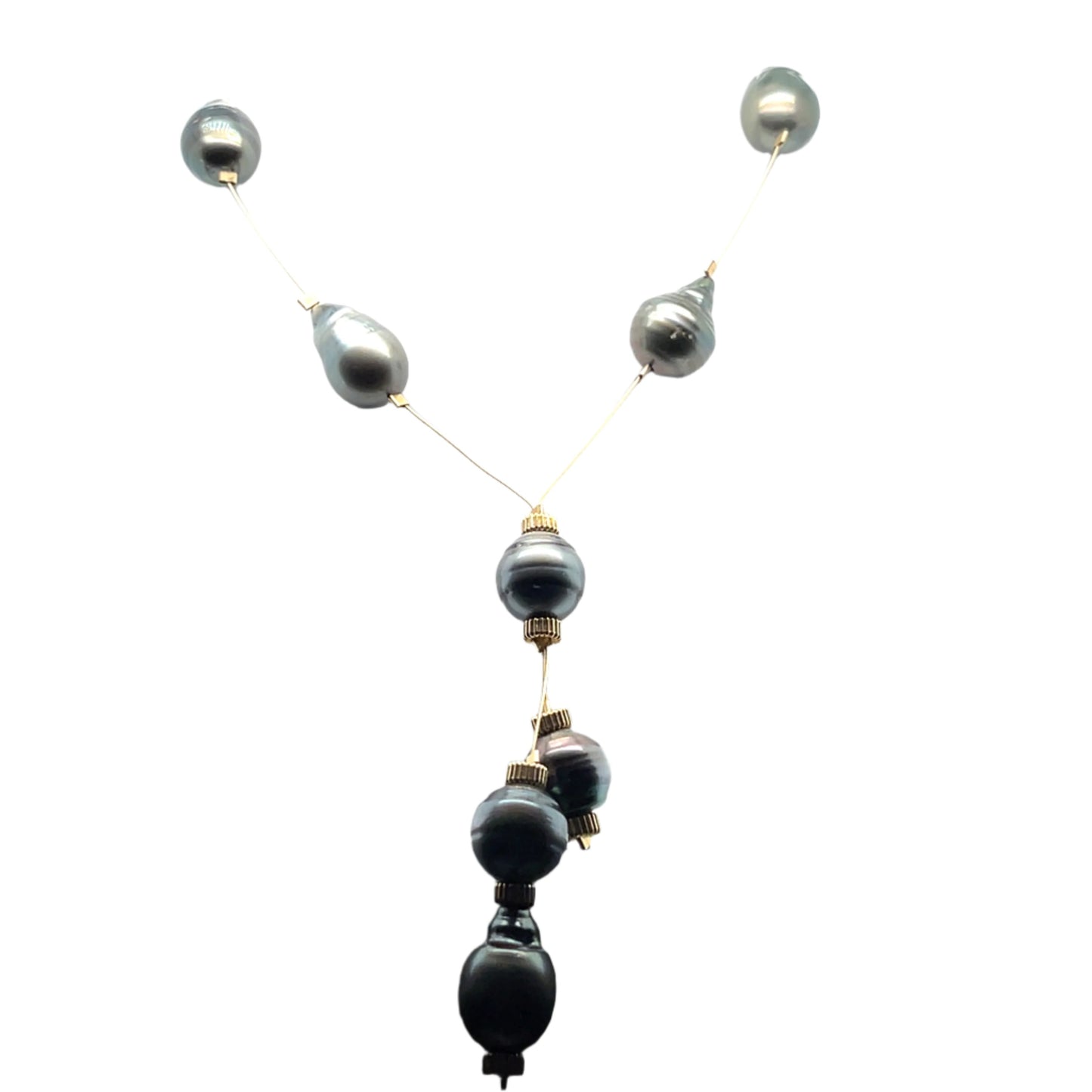 Black Pearl Dangle Necklace with 14K Yellow Gold