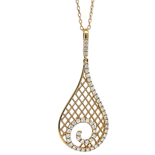 Yellow Gold Tennis Racket Pendant with Diamonds Necklace