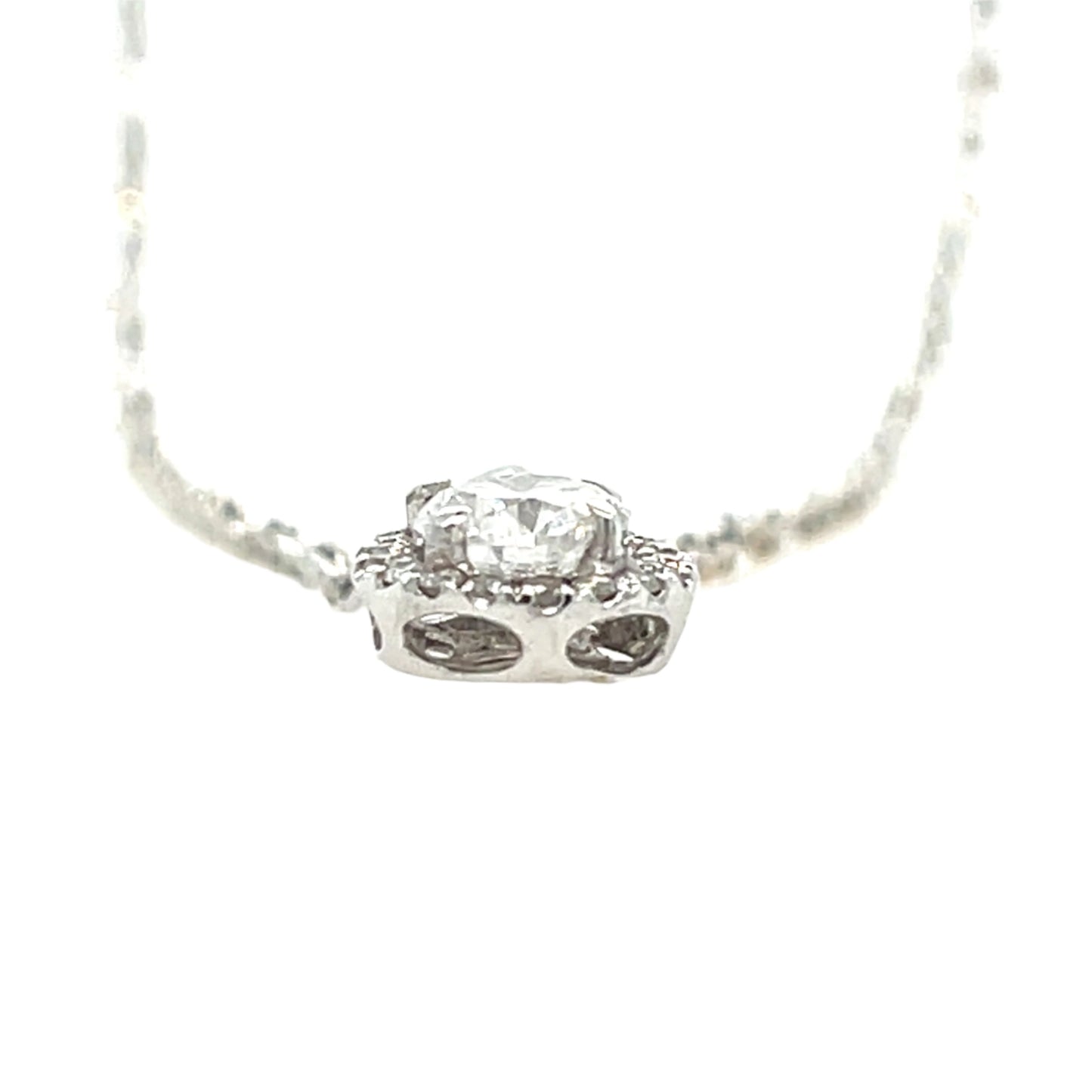 Diamond Bezel Strand Necklace with Solitary Diamond Pendant