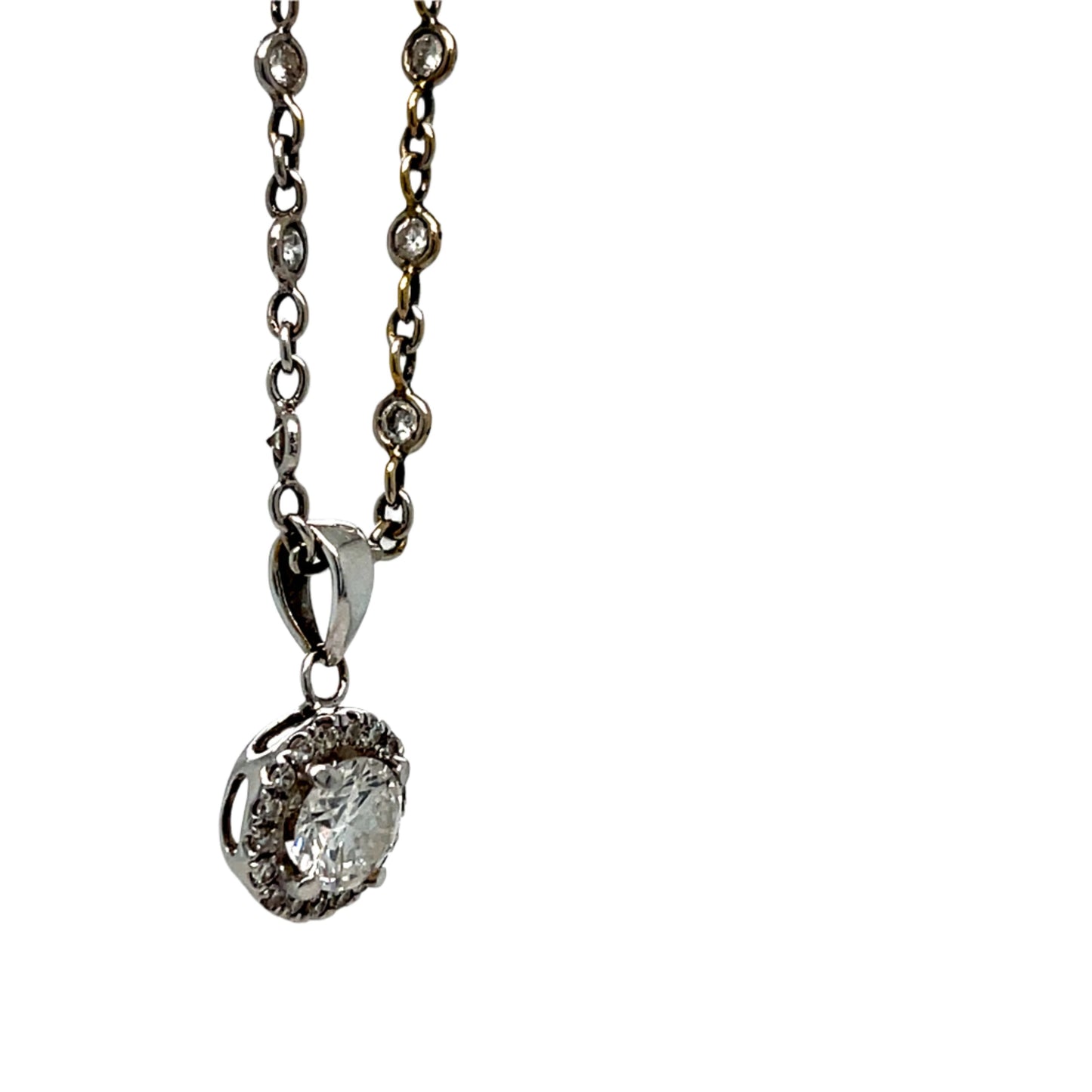 Diamond Bezel Strand Necklace with Solitary Diamond Pendant