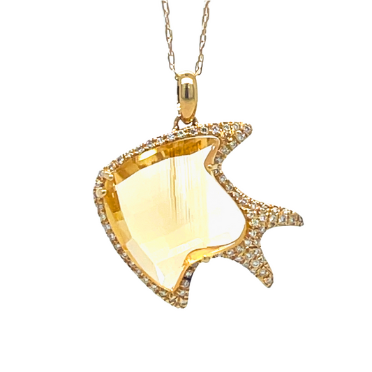 FISH PENDANT WITH CITRINE AND DIAMONDS