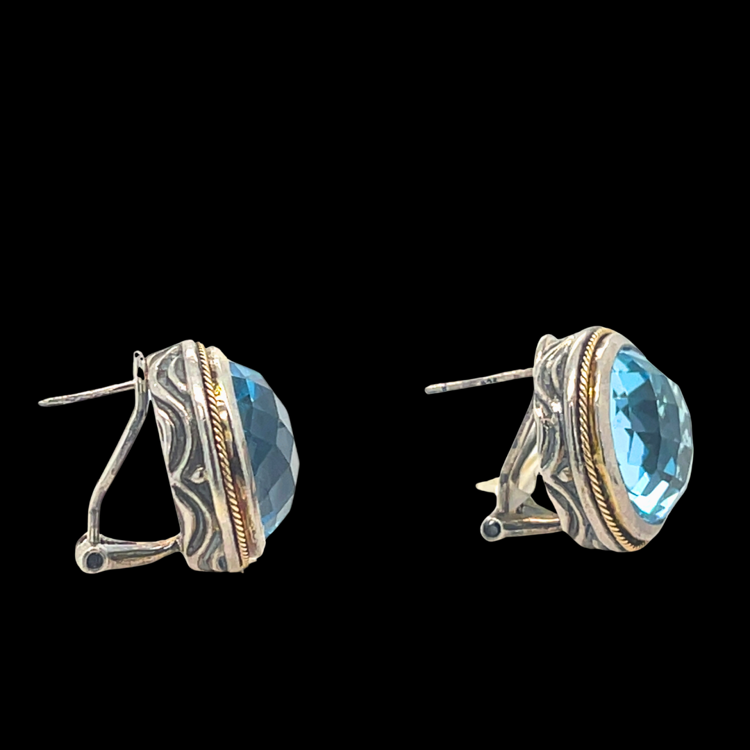 SILVER, GOLD &amp; BLUE TOPAZ EARRINGS