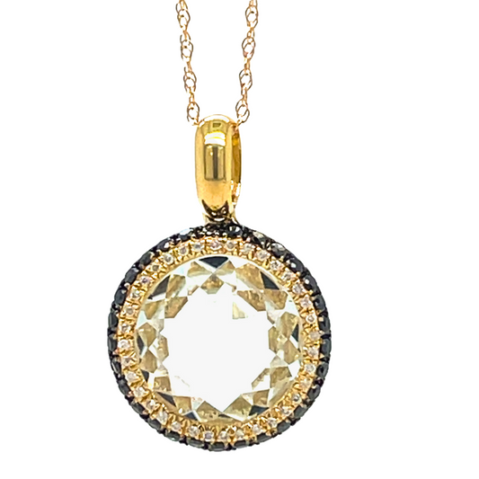 DIAMOND, BLACK DIAMOND & WHITE TOPAZ GOLD PENDANT