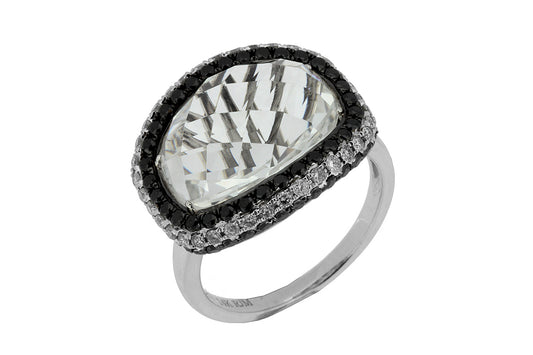 WHITE TOPAZ BLACK DIAMOND RING