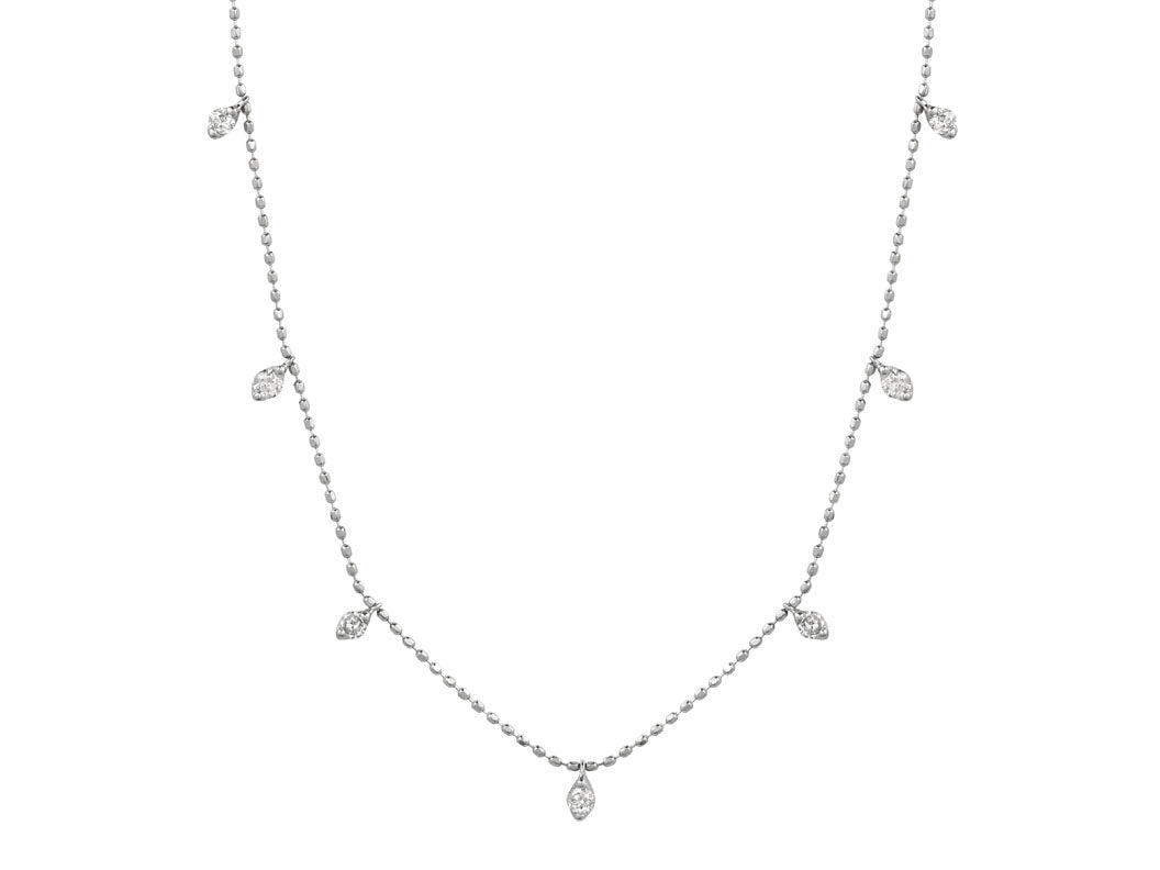 13 diamond stations 14K White Gold Dangle Necklace