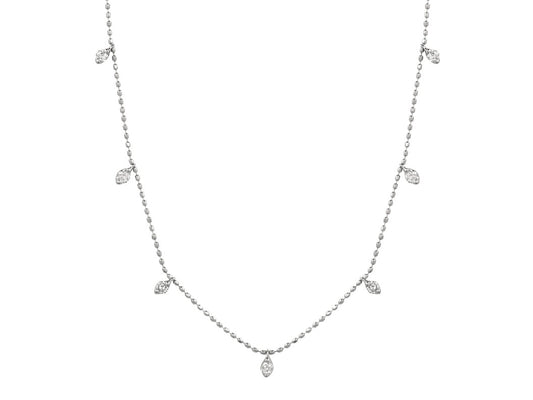 13 diamond stations 14K White Gold Dangle Necklace